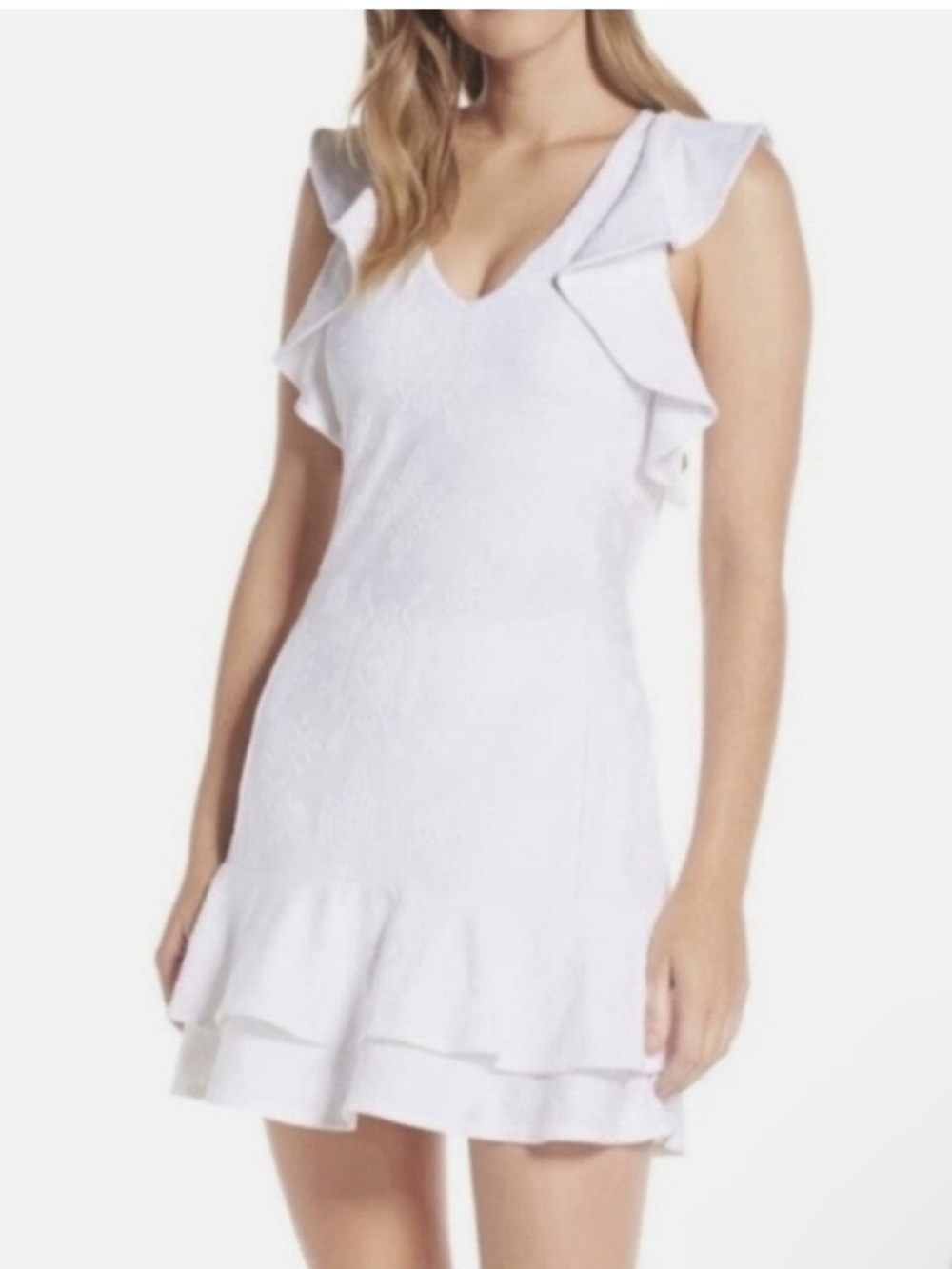 Lilly Pulitzer White Embroidered Ruffle-Sleeve Mini Dress